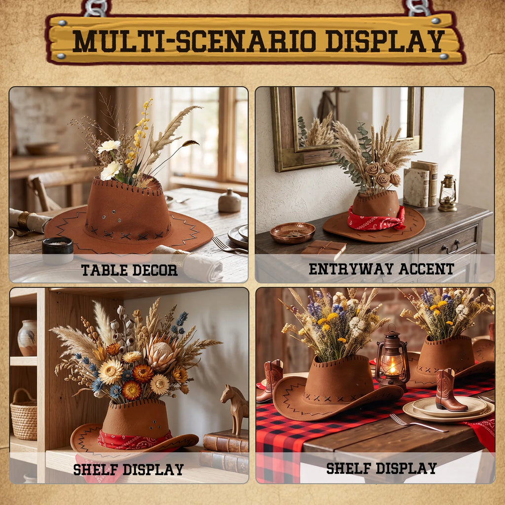 6Pcs Western Cowboy Hat Flower Vase Party Centerpiece Set Decorative Vase Set Nixie