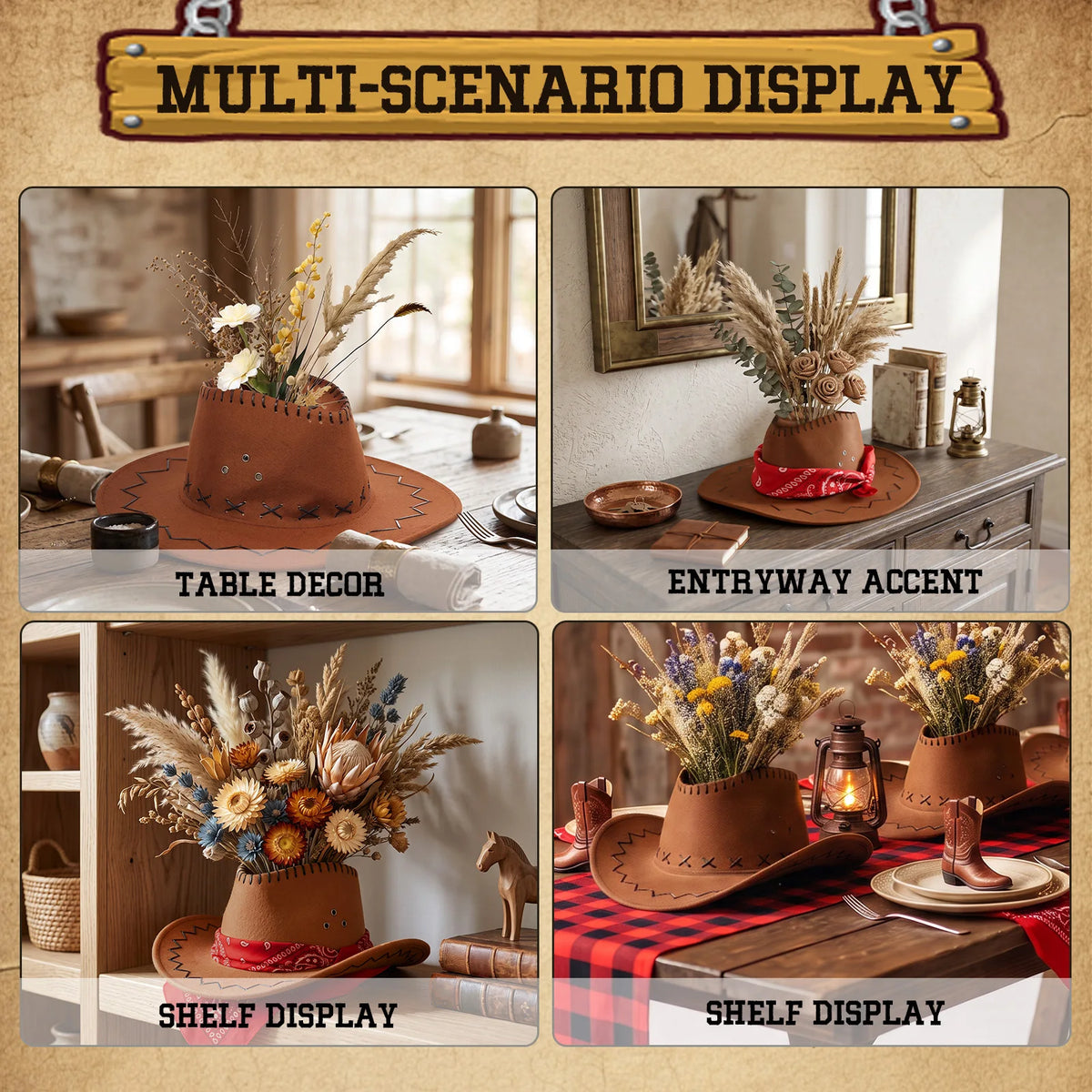 6Pcs Western Cowboy Hat Flower Vase Party Centerpiece Set Decorative Vase Set Nixie