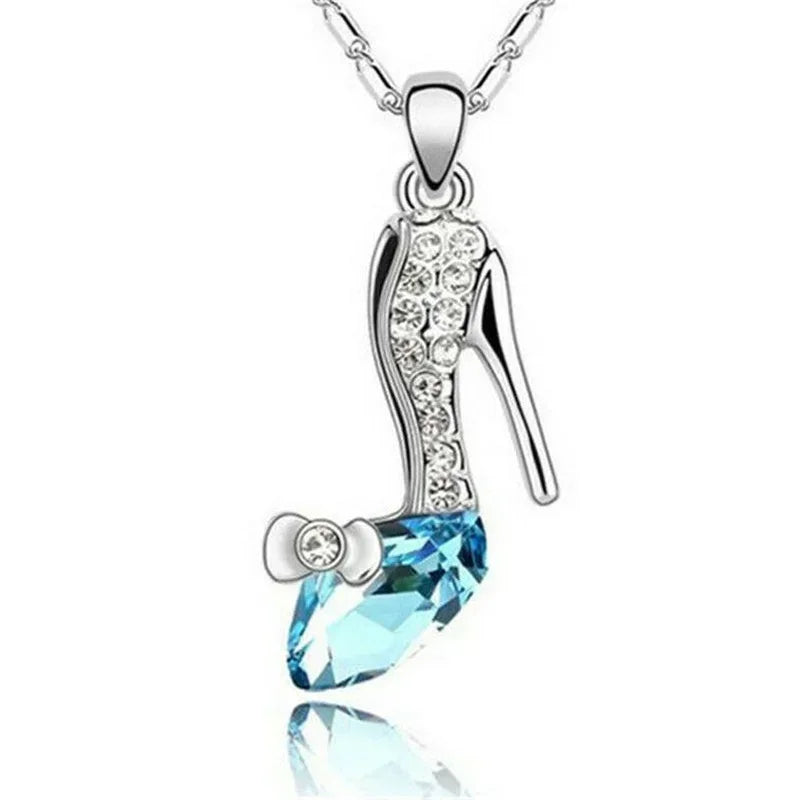 Sky Blue Crystal High Heel Pendant Necklace – CZ Cubic Zirconia Pendant Necklace Nixie