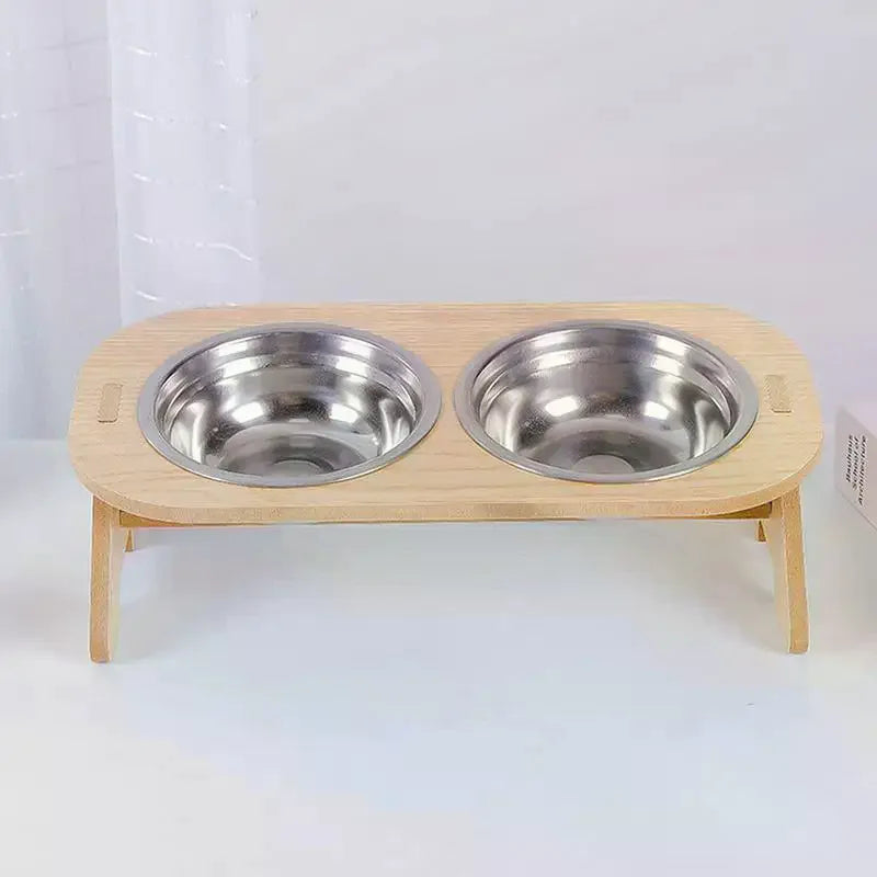 Elevated Cat Bowls 15° Tilted Raised Feeder with Wooden Stand Raised Pet Feeder Nixie