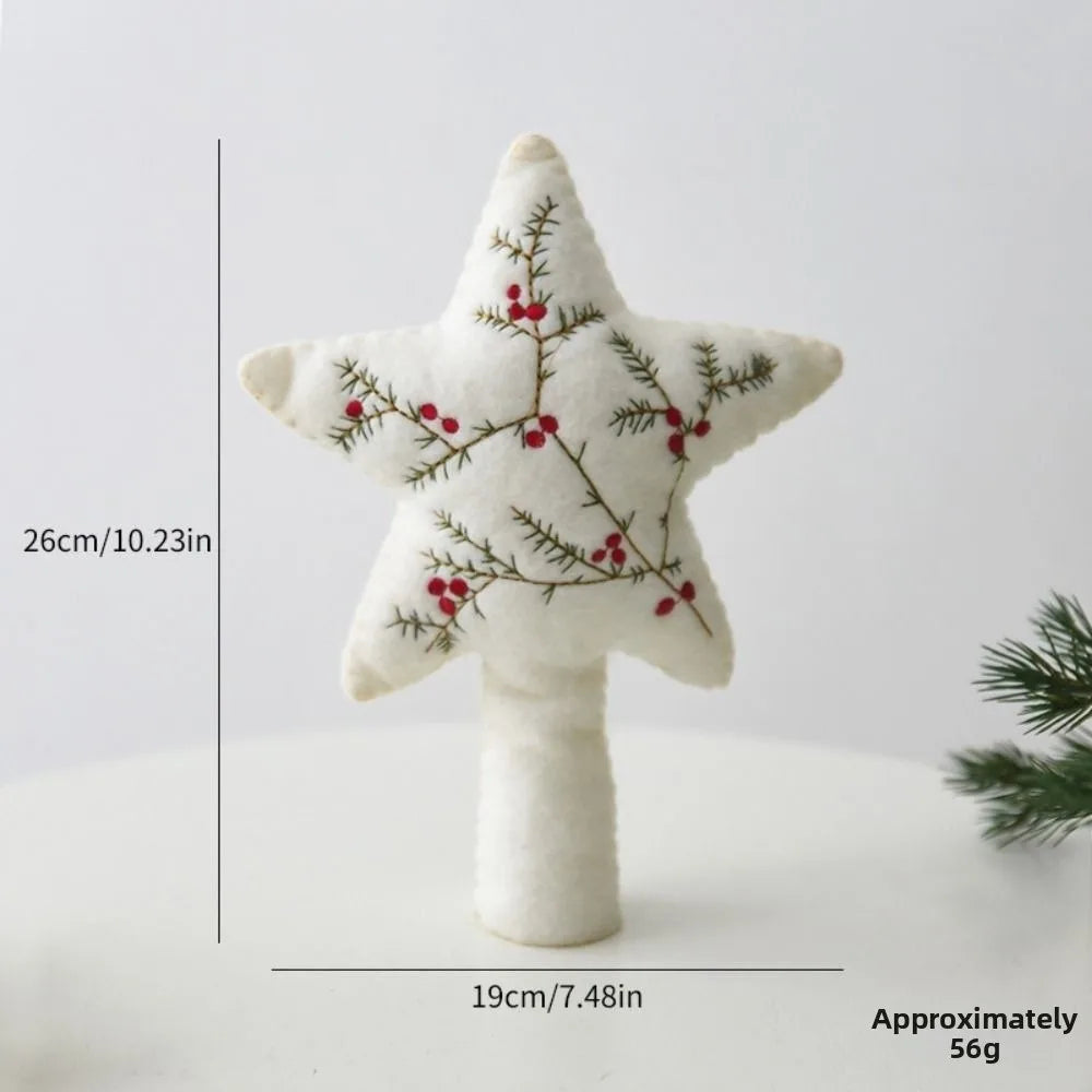 Felt Star Christmas Tree Topper – Embroidered Pine & Berry