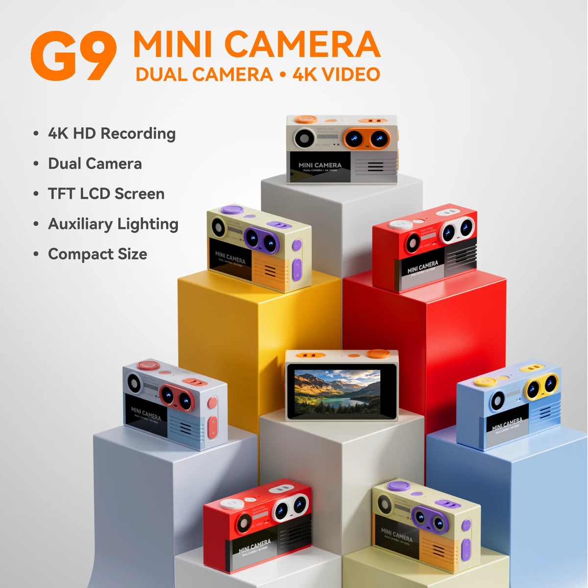G9 4K Mini Keychain Camera Dual Lens, 21 Filters & Flash Mini Digital Camera Nixie