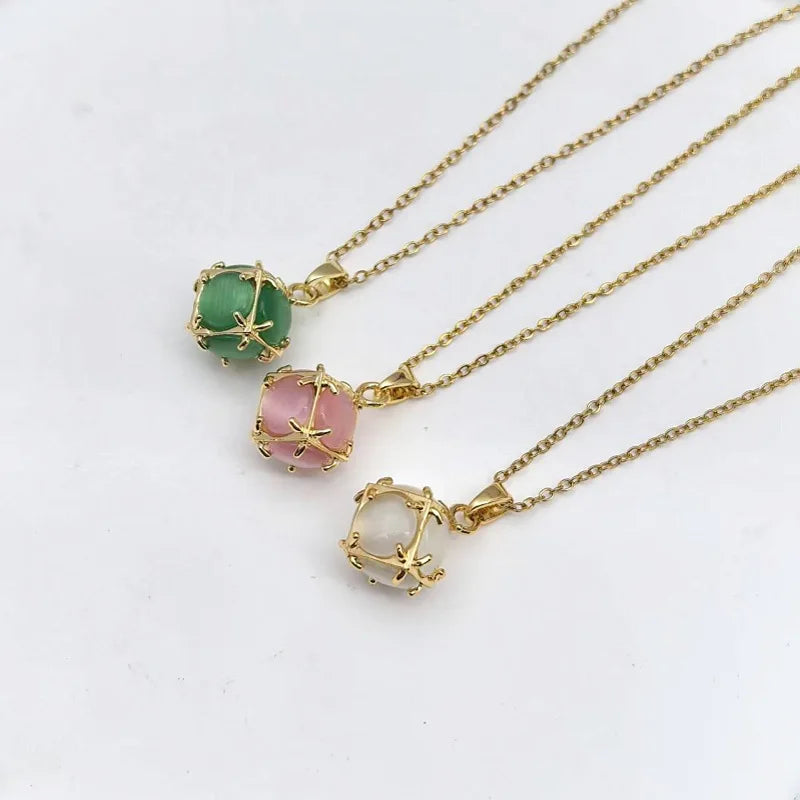 Women's Opal Copper Geometric Pendant Necklace | Clavicle Chain Pendant Necklace Nixie