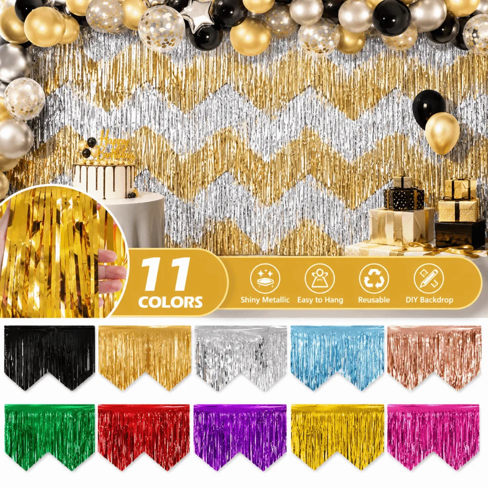 Metallic Foil Fringe Curtain 50x200cm – Party Backdrop Tassel Party Backdrop Curtain Nixie