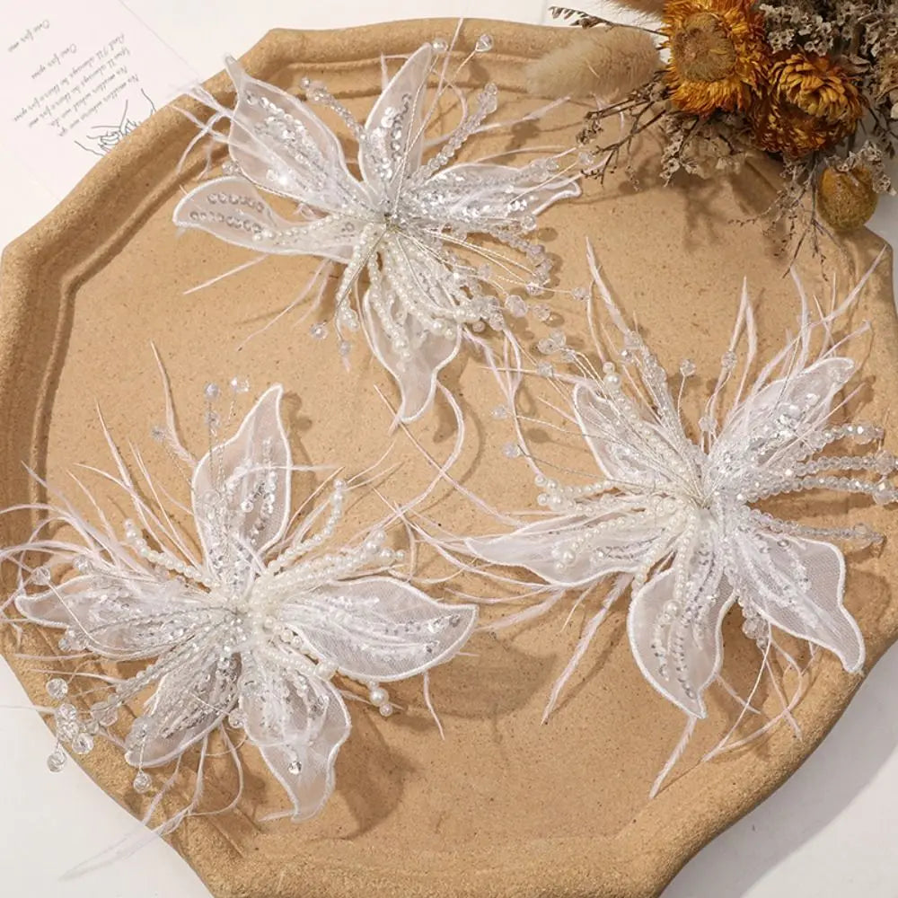 3D Organza Flower Patch – Pearl Crystal Feather DIY Embroidery Embroidery Patch Nixie