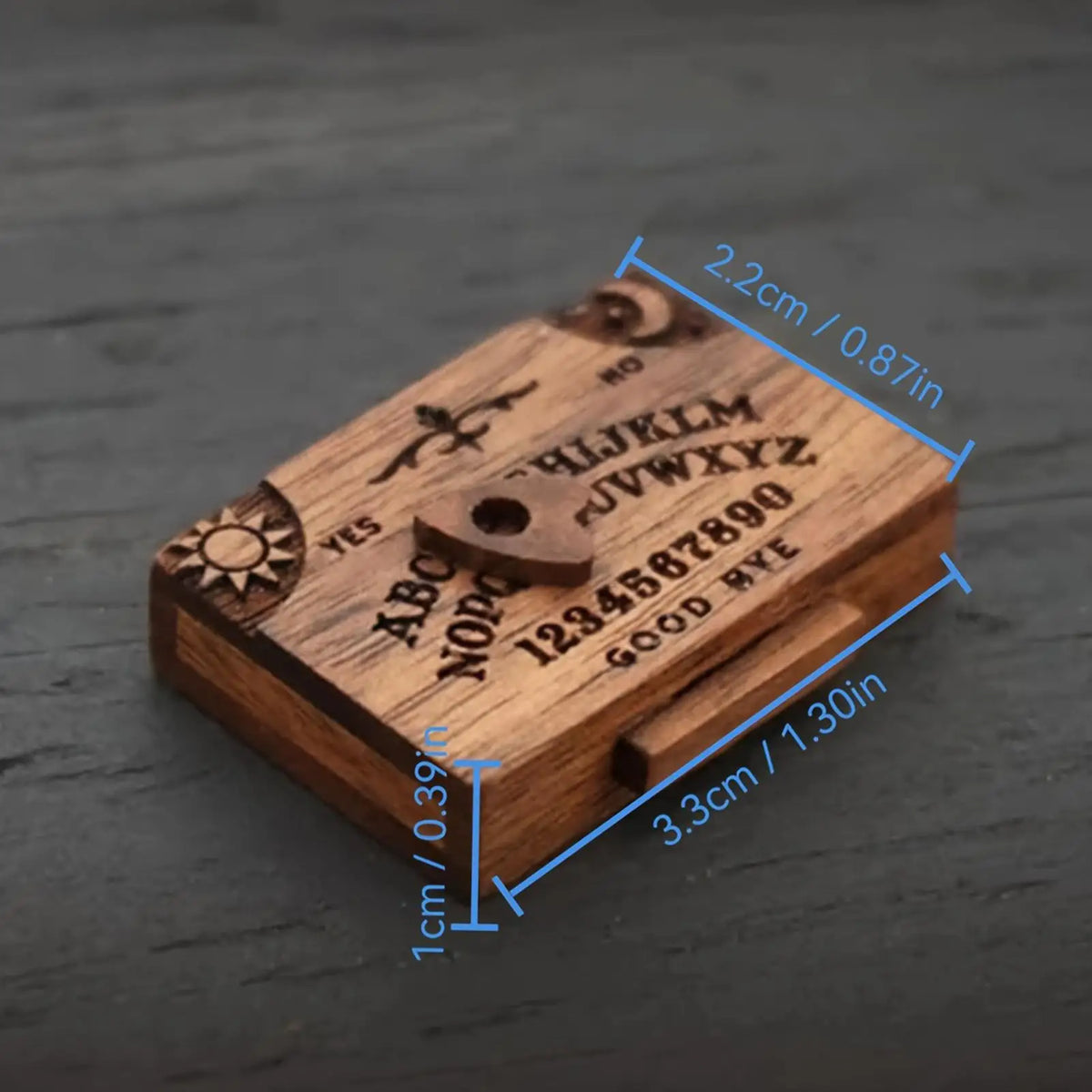 Mini Wooden Ouija Board Miniature with Drawer & Planchette Miniature Decoration Nixie