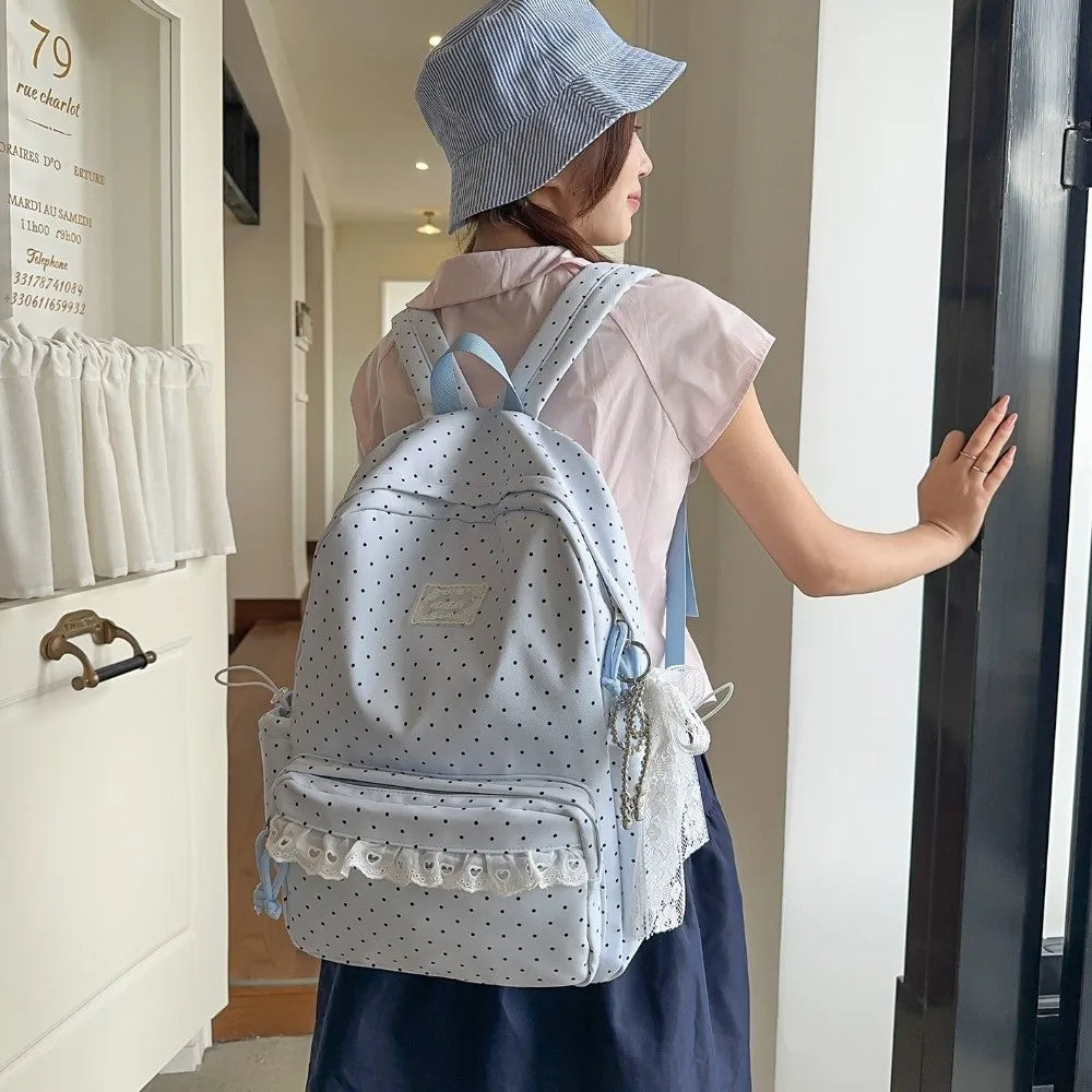 Polka Dot Nylon Backpack – Large Multi-Pocket Laptop Daypack Nylon Travel Backpack Nixie