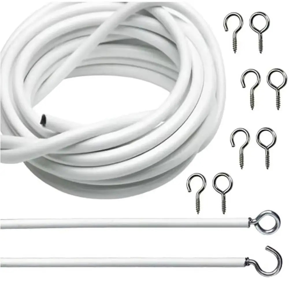 Curtain Spring Wire Cable 2–5M with Hooks & Eyes | White