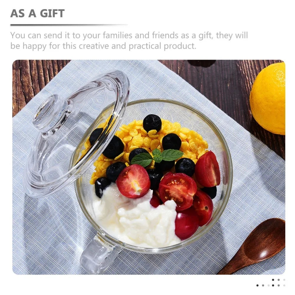 Clear Glass Bowl with Handle – Microwave Safe Breakfast Bowl Glass Dining Bowl Nixie