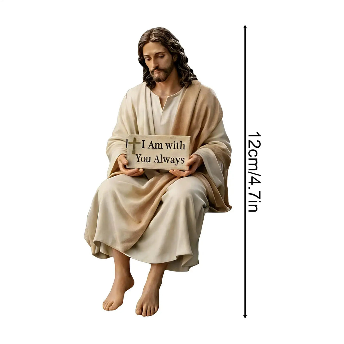 Hand Painted Jesus Figurine Sitting Pose Resin Statue – 4.7"