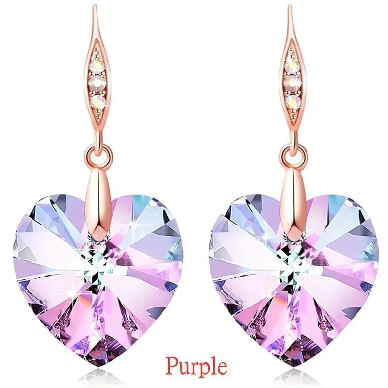 Pink Crystal Heart Dangle Earrings – Zinc Alloy Drop Earrings Dangle Drop Earrings Nixie