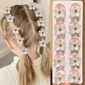 10pcs Girls Rhinestone Flower Elastic Hair Ties | Hair Bands Elastic Hair Ties Nixie WHITE