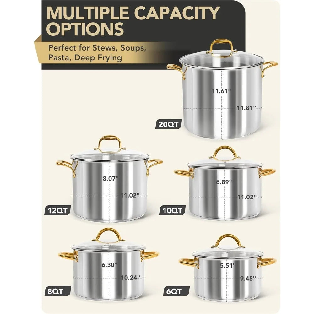MICHELANGELO Stainless Steel Stock Pot with Lid | Induction Safe Stainless Steel Stock Pot Nixie