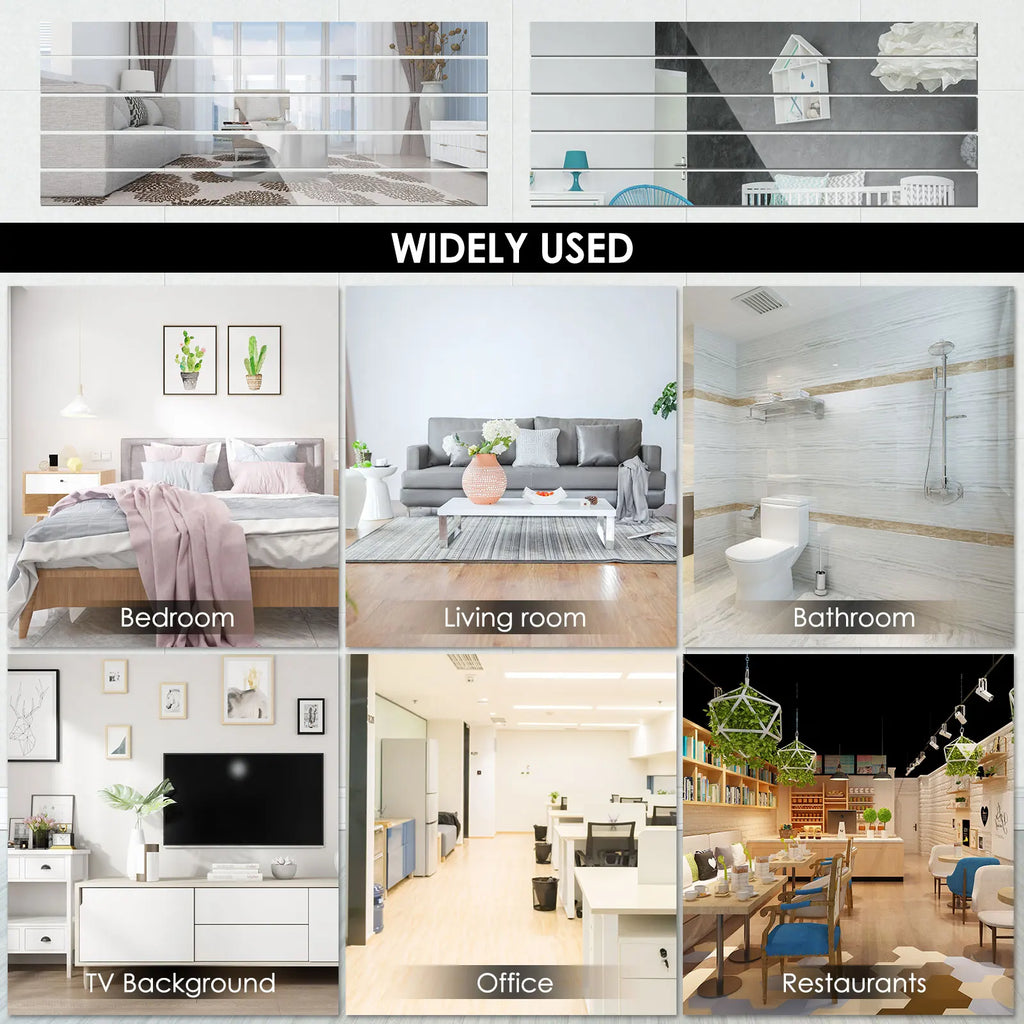 Acrylic 3D Silver Mirror Strip Wall Stickers – Home Decor Mirror Wall Stickers Nixie