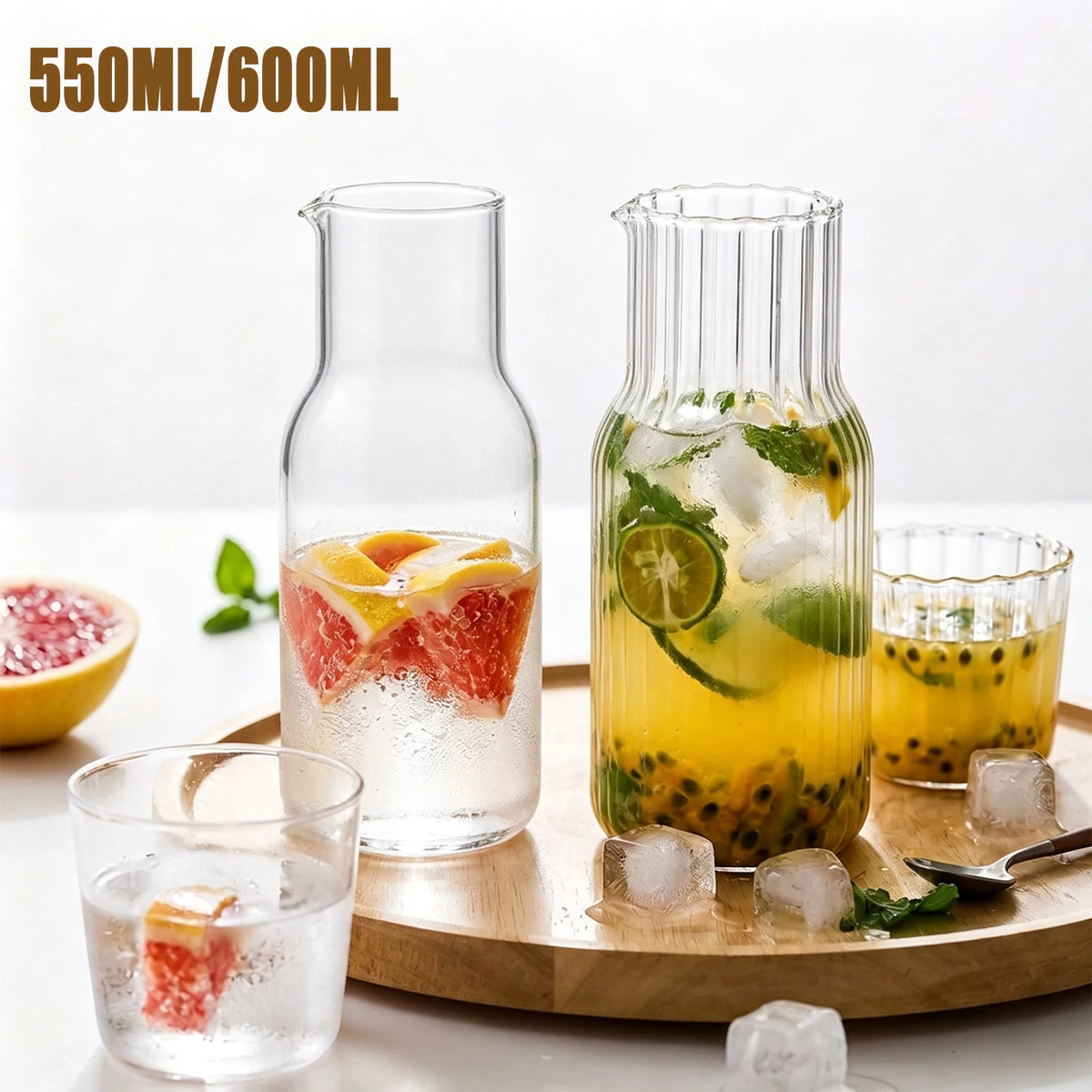Bedside Glass Water Carafe & Cup Set 550/600ml – BPA-Free Glass Carafe Set Nixie