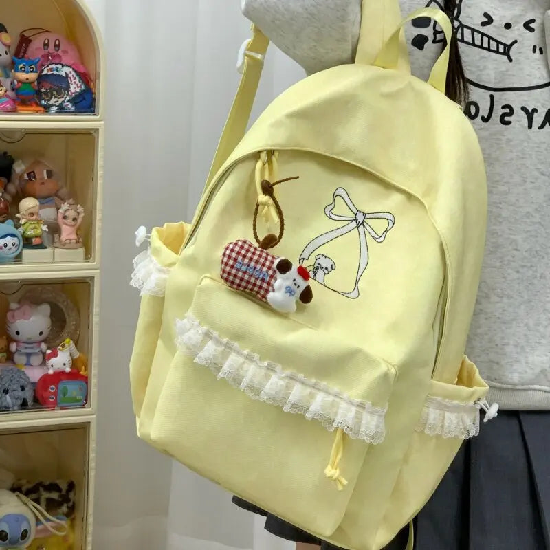 Korean Embroidered Canvas Backpack – Cute Lightweight Student Bag