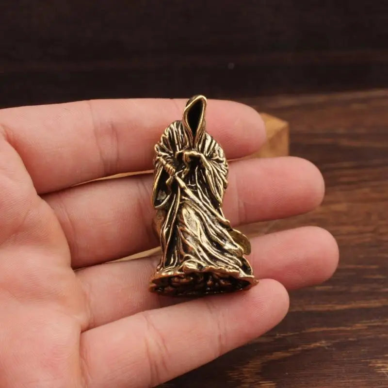 Retro Brass Death Statue Black Robe Punk Gothic Desktop Decor Decorative Figurine Nixie