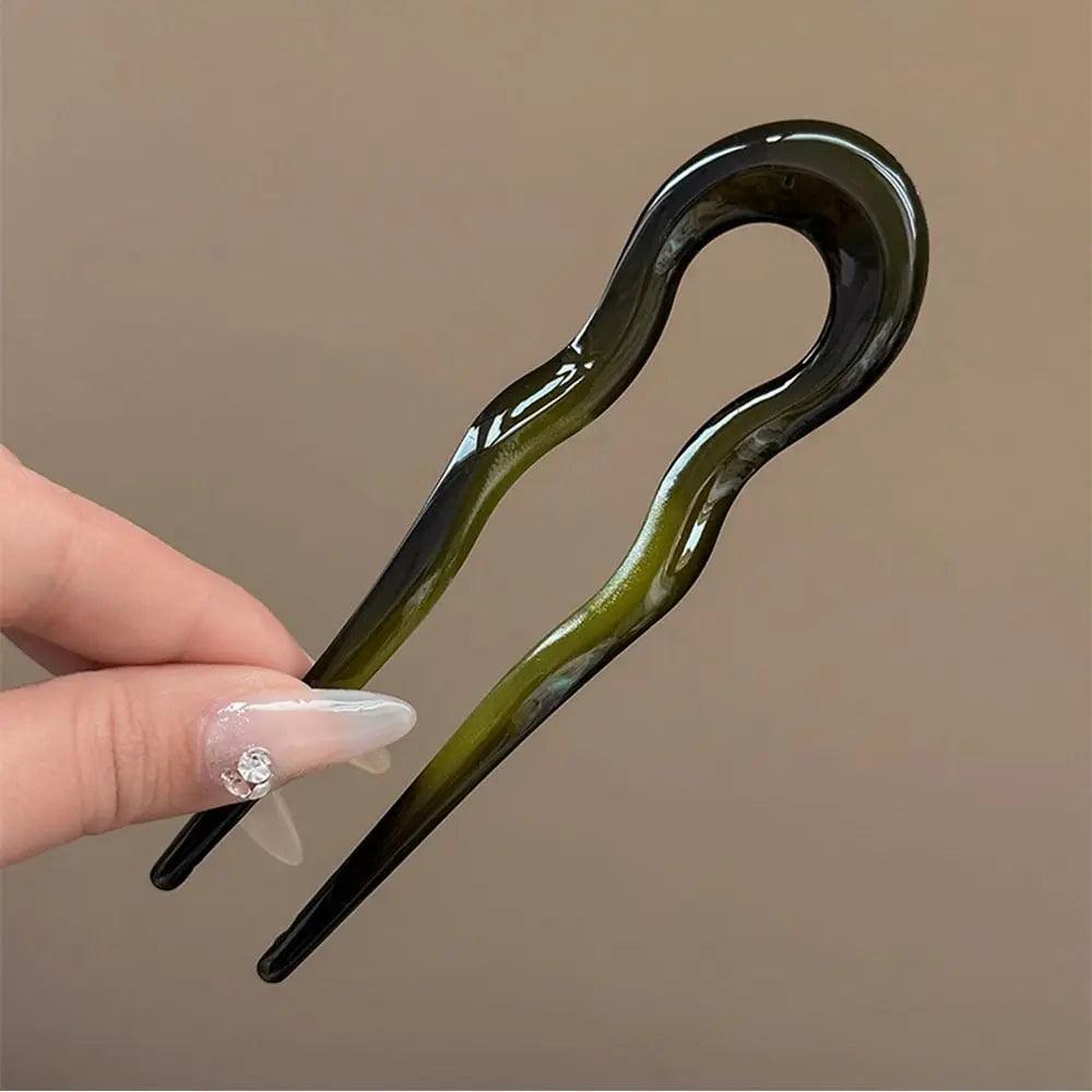 U-Shaped Acetate Hair Fork Stick – Tortoiseshell Geometric