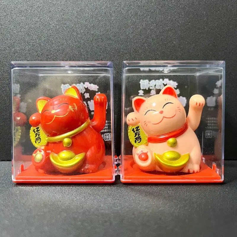 Solar Powered Waving Lucky Cat Figurine – 2" Desk Ornament Desk Figurine Ornament Nixie