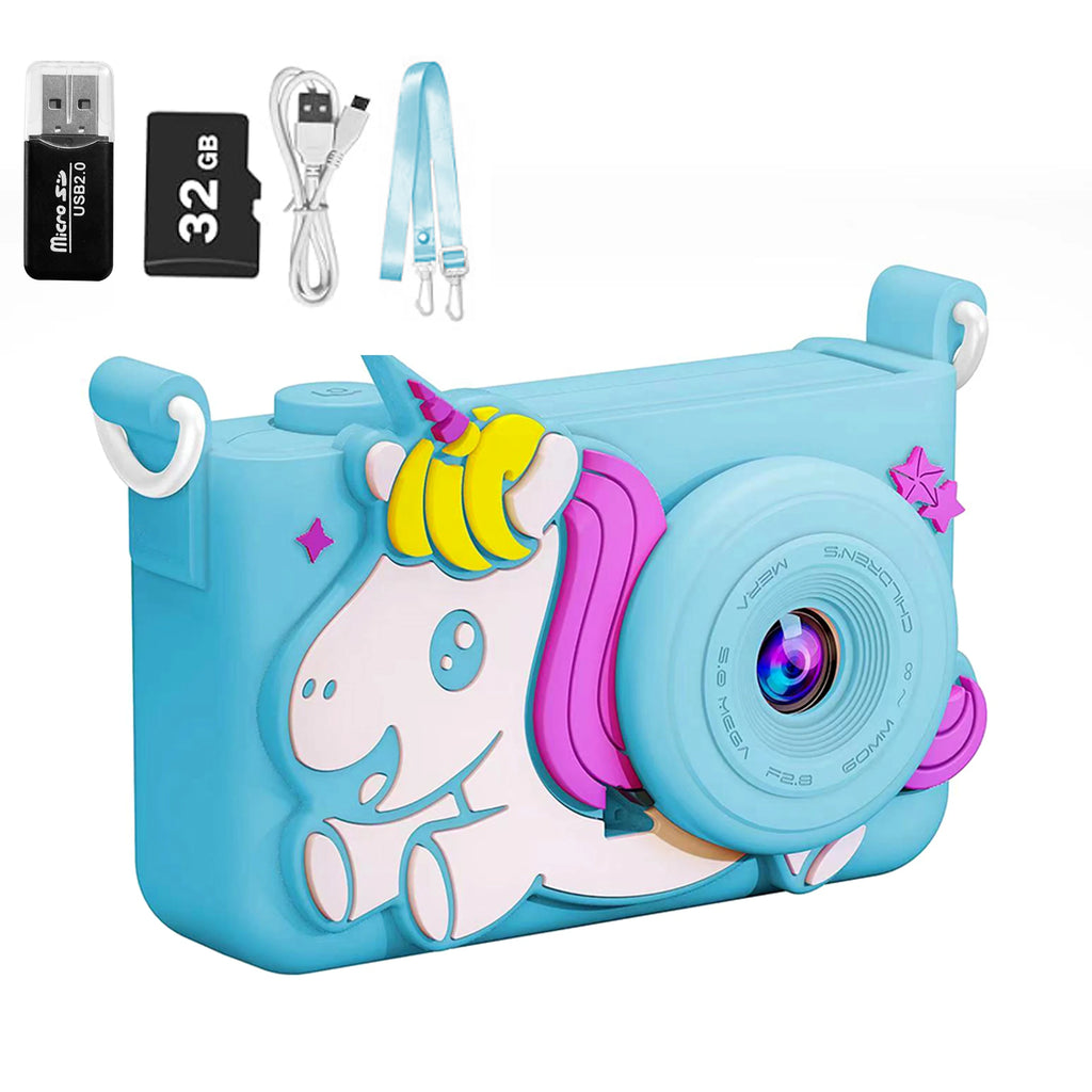 Unicorn Kids Digital Camera 1080P HD – Gift for Ages 3–12 Kids Digital Camera Nixie Blue add 32G SDcard