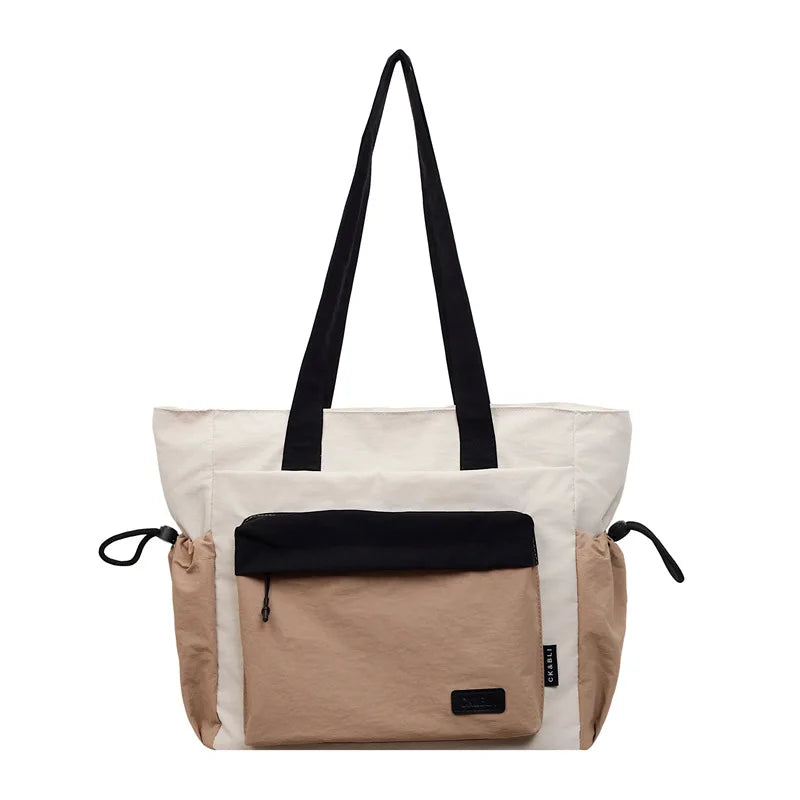 Large Capacity Color-Block Shoulder Tote Bag – Unisex Shoulder Tote Bag Nixie Khaki