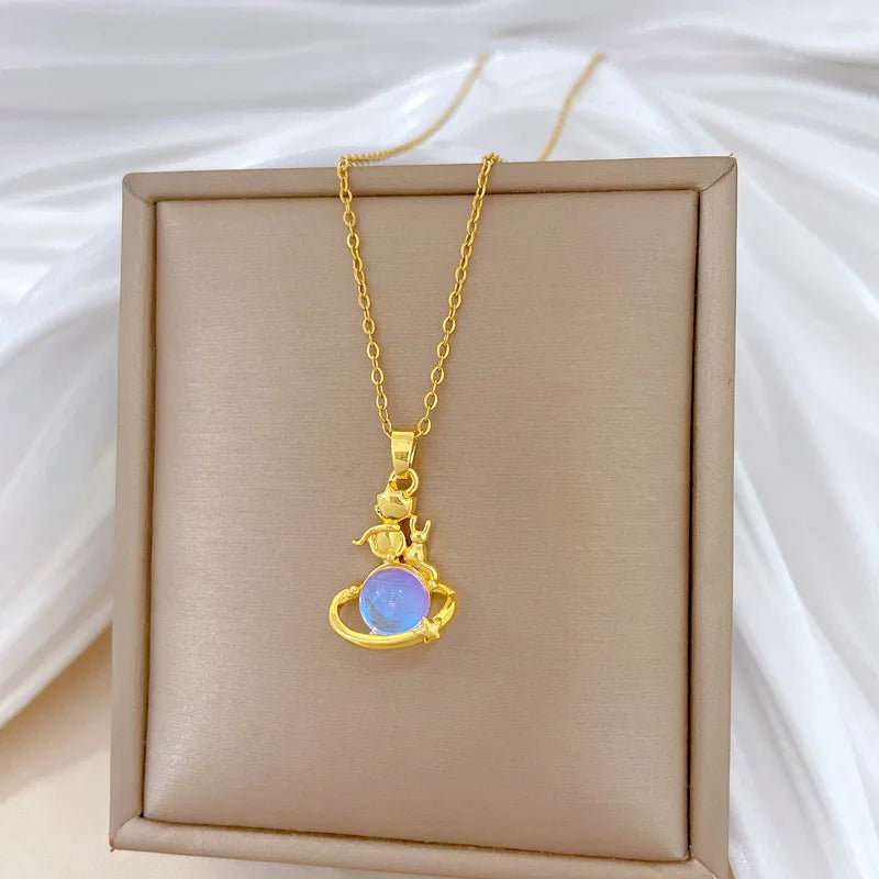 Starry Sky Pendant Choker Necklace – Gold Stainless Steel Pendant Choker Necklace Nixie