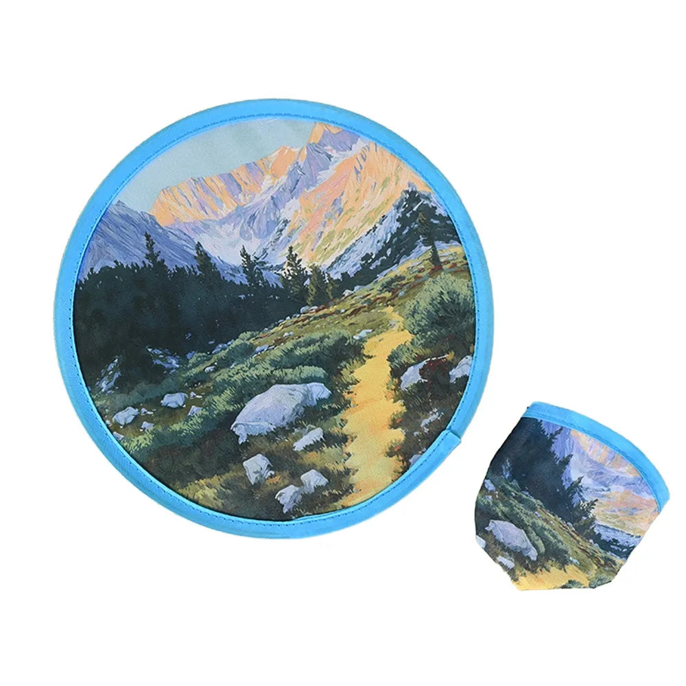 Portable Round Foldable Hand Fan – Flower Oil Painting Design