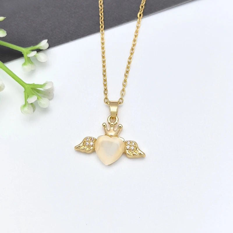 Angel Heart Pendant Necklace | Gold Stainless Steel Chain Pendant Necklace Nixie