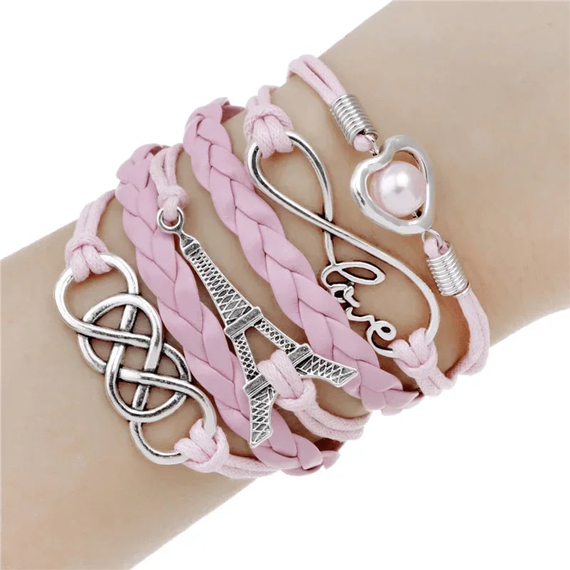 Multilayer Braided Cord & Pearl Bead Bracelet – Unisex Punk Strand Bracelet Nixie