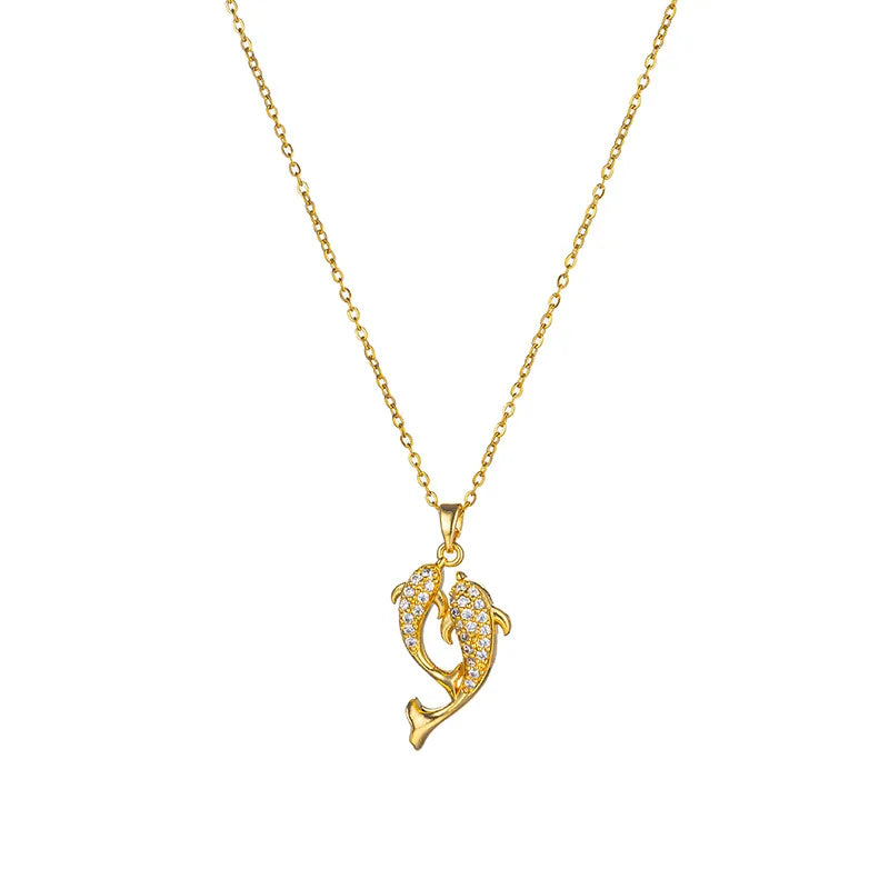 Dolphin Pendant Necklace Women – Sparkling Zircon Copper Chain Pendant Necklace Nixie