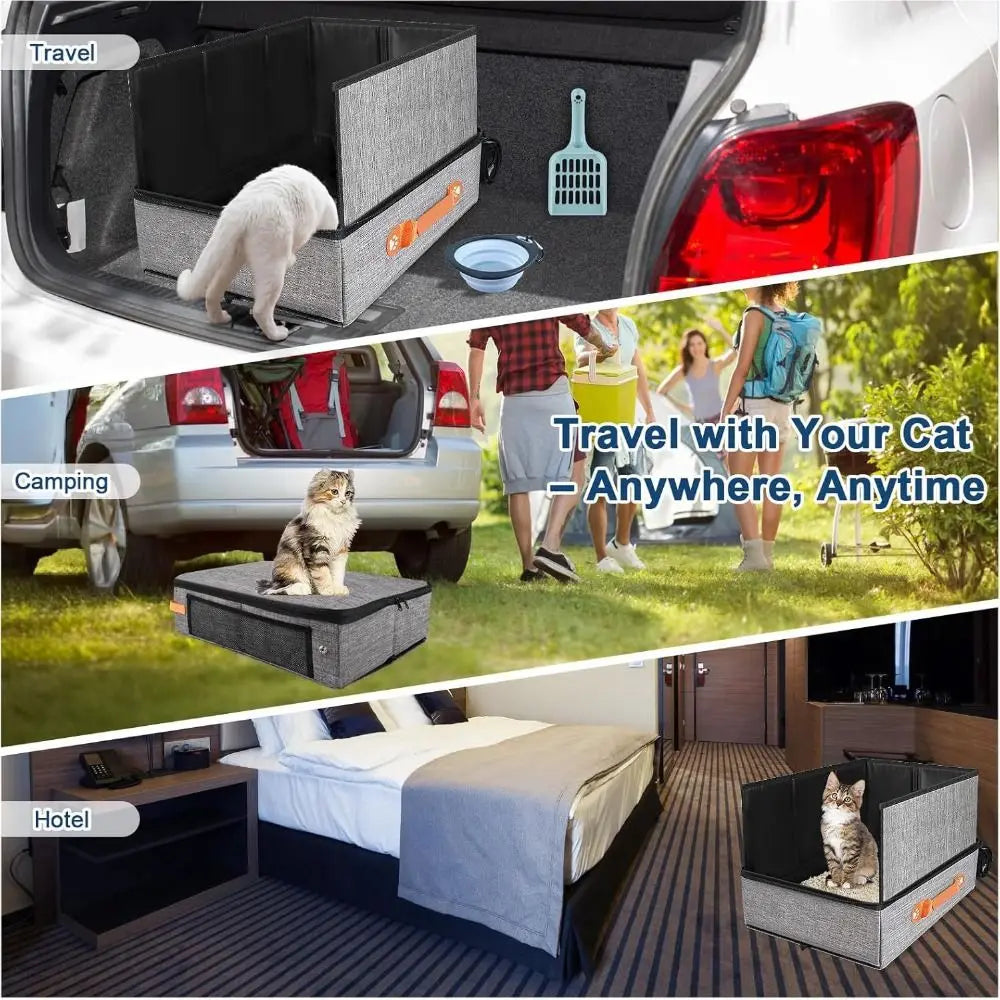 Portable Collapsible Cat Litter Box – Leak-Proof Travel Pan Travel Cat Litter Box Nixie
