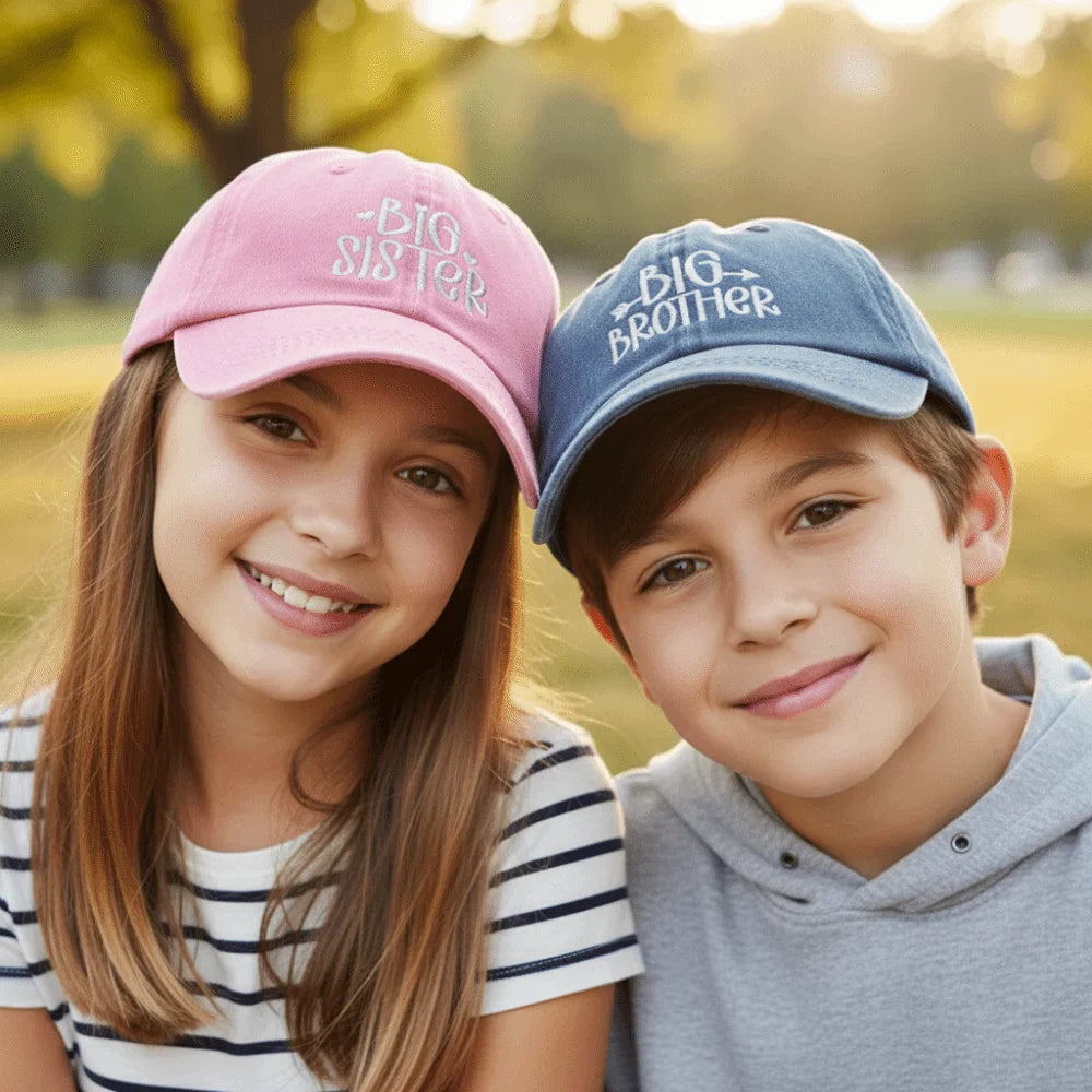 Big Brother Big Sister Baseball Cap – Washed Cotton Sibling Hat Kids Baseball Cap Nixie