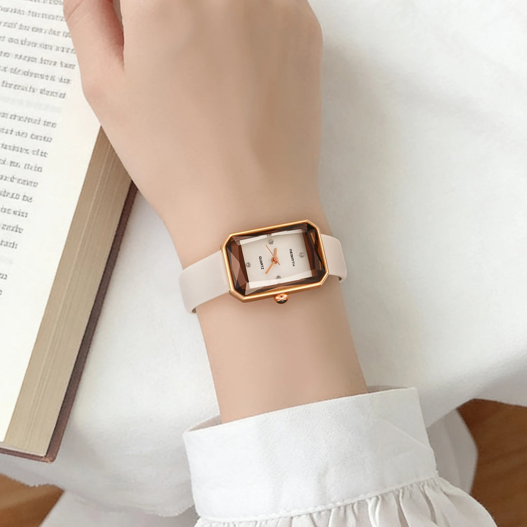 REBIRTH Retro Quartz Watch – Leather Band, Rectangle Dial Quartz Wristwatch Nixie