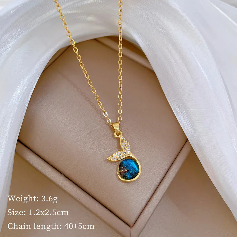 Starry Sky Pendant Necklace | Gold Stainless Steel Clavicle Chain Pendant Necklace Nixie XL2606-753