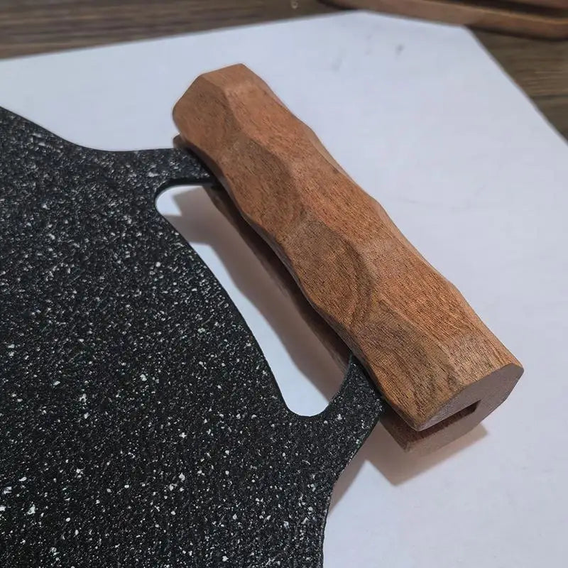 2Pcs Grilling Pan Sapele Wood Insulation Grip Anti-Scald Grilling Pan Set Nixie