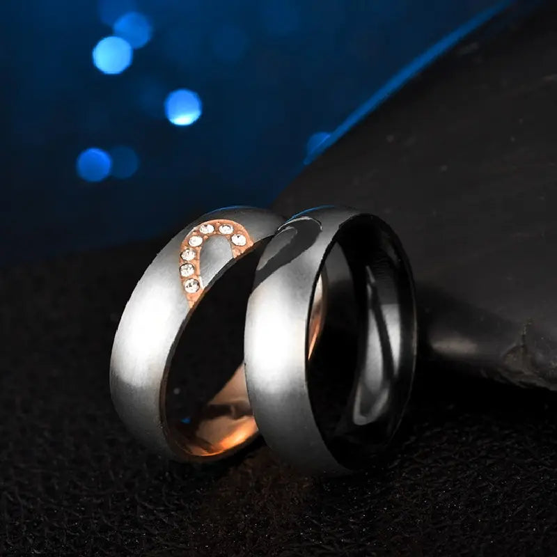 2pcs Stainless Steel Heart Ring Set – Gold & Silver Unisex Fashion Ring Set Nixie