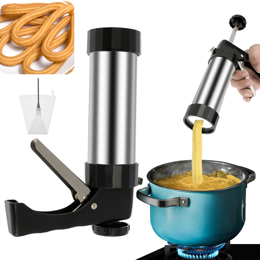 Stainless Steel Churro Maker Machine with 3 Nozzles & Piping Bag Churro Maker Kit Nixie