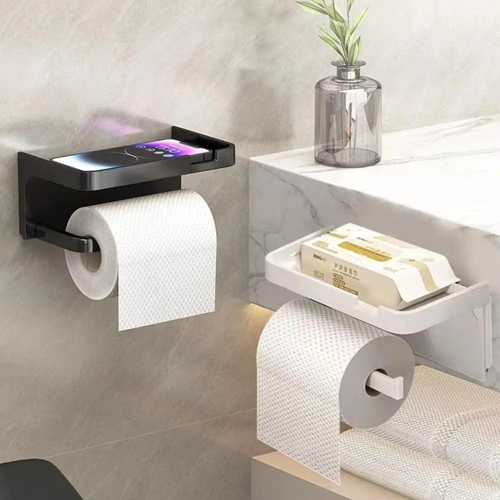 No-Drill Wall Mounted Toilet Paper Holder with Shelf Toilet Paper Holder Nixie
