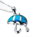 Silver Simulated Opal Umbrella Pendant Necklace | Gift Jewelry Pendant Necklace Nixie Blue