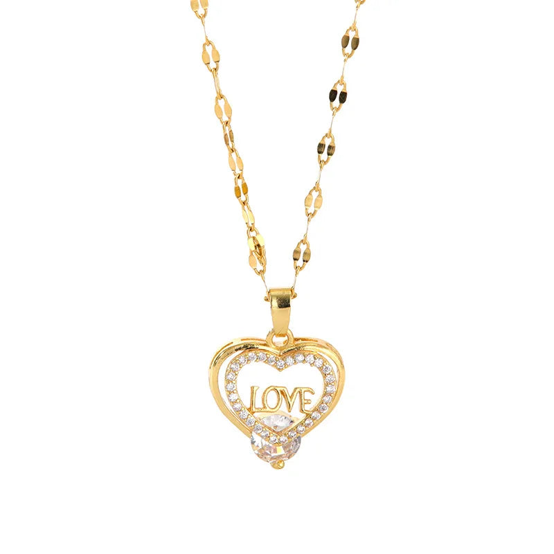 Women's Gold Heart Pendant Necklace | Zircon Clavicle Chain Pendant Necklace Nixie