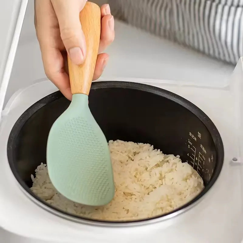Wooden Handle Silicone Rice Spoon – Non-Stick & Heat Resistant Kitchen Utensil Nixie