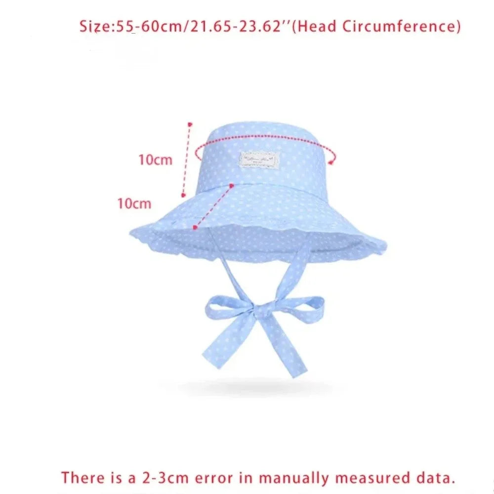 Women's Polka Dot Wide Brim Bucket Sun Hat with Ribbon Bucket Sun Hat Nixie