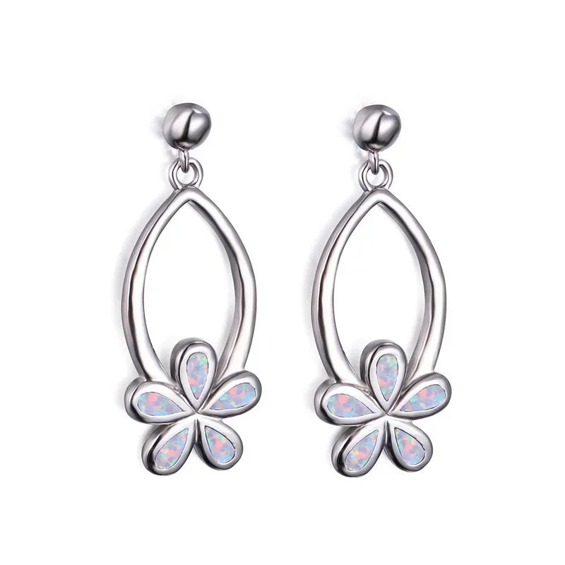 Flower Simulated Opal Stud Earrings – Blue White Floral Women Stud Earrings Nixie