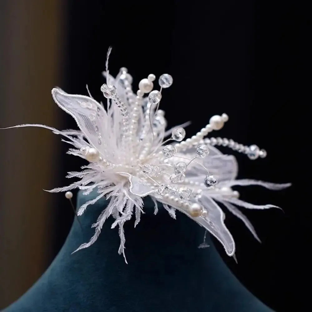 Handmade Bridal Stud Earrings & 3D Organza Flower Brooch Pin Bridal Jewelry Set Nixie
