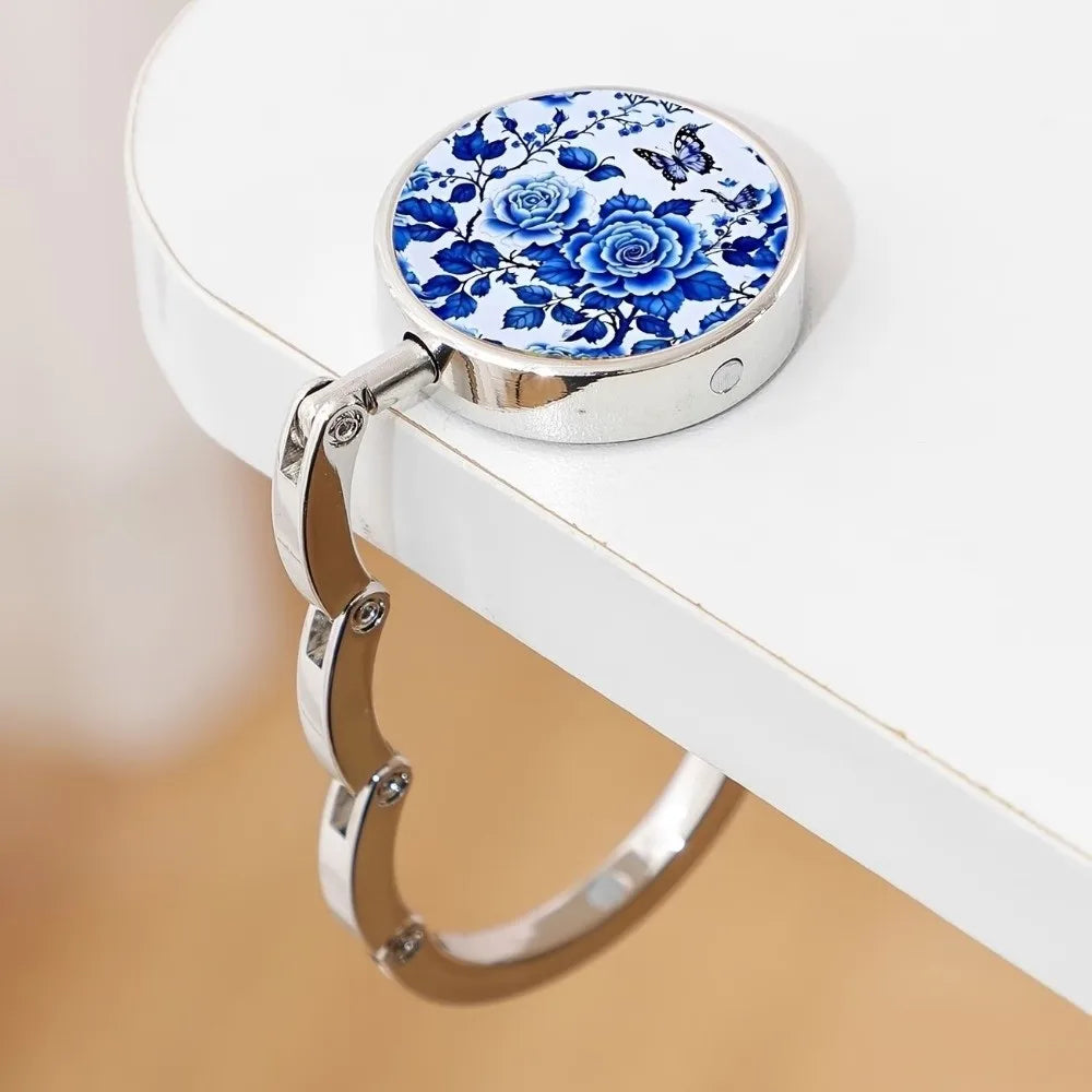 Folding Table Edge Hook Zinc Alloy Blue White Porcelain Bag Hanger Table Edge Hook Nixie