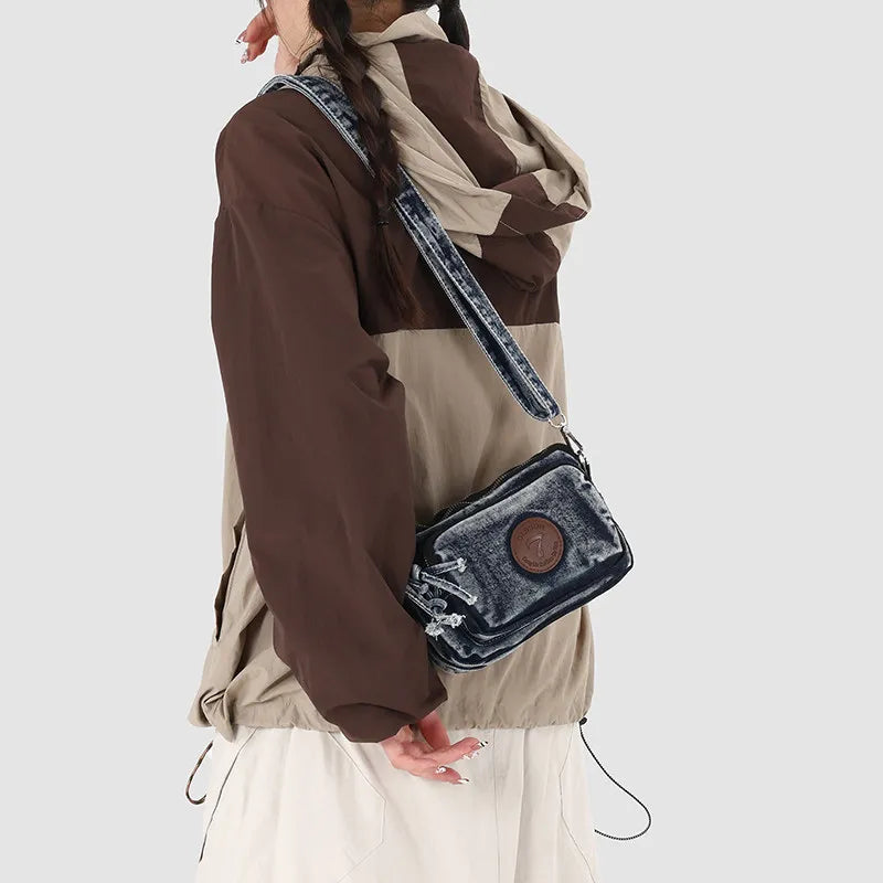 Vintage Denim Shoulder Crossbody Bag | Multi-Layer Women's Bag Denim Shoulder Bag Nixie