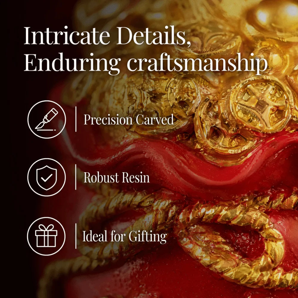 Resin Fortune Pouch Ornament – 4 Carved Designs, Red & Gold