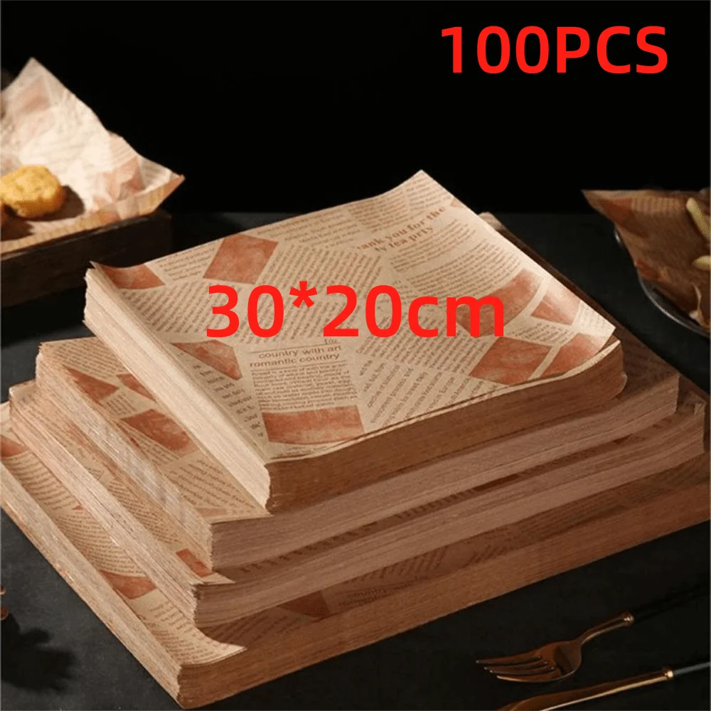 100Pcs Newspaper-Style Greaseproof Food Wrapping Paper Burger