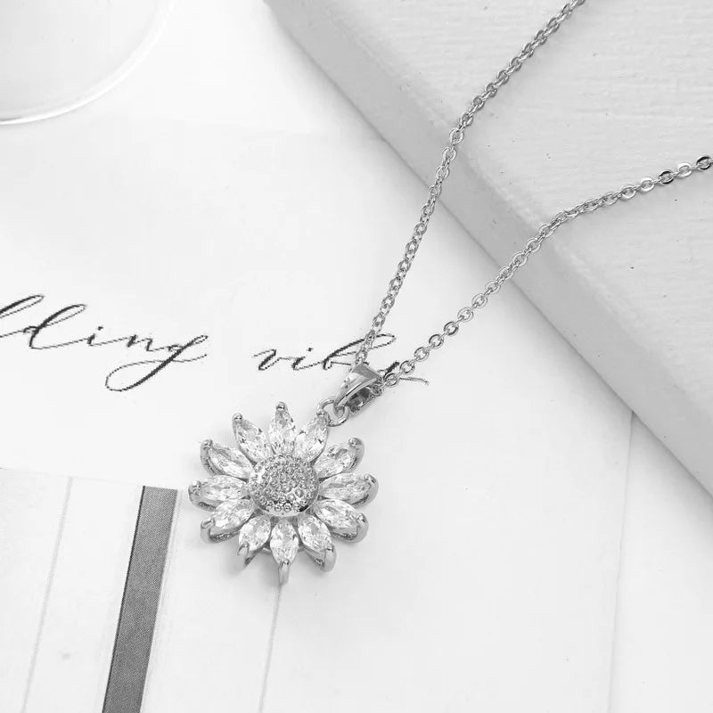 Sunflower CZ Zirconia Jewelry Set – Necklace, Earrings & Ring CZ Jewelry Set Nixie Silver Necklace