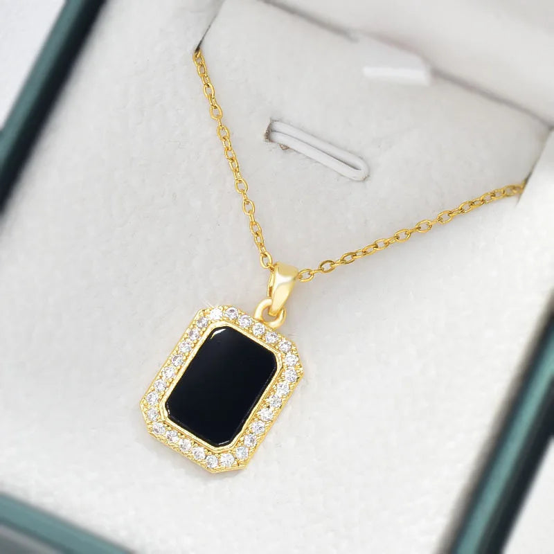 Black Square Pendant Necklace – Gold Collarbone Chain | Nixie Pendant Necklace Nixie